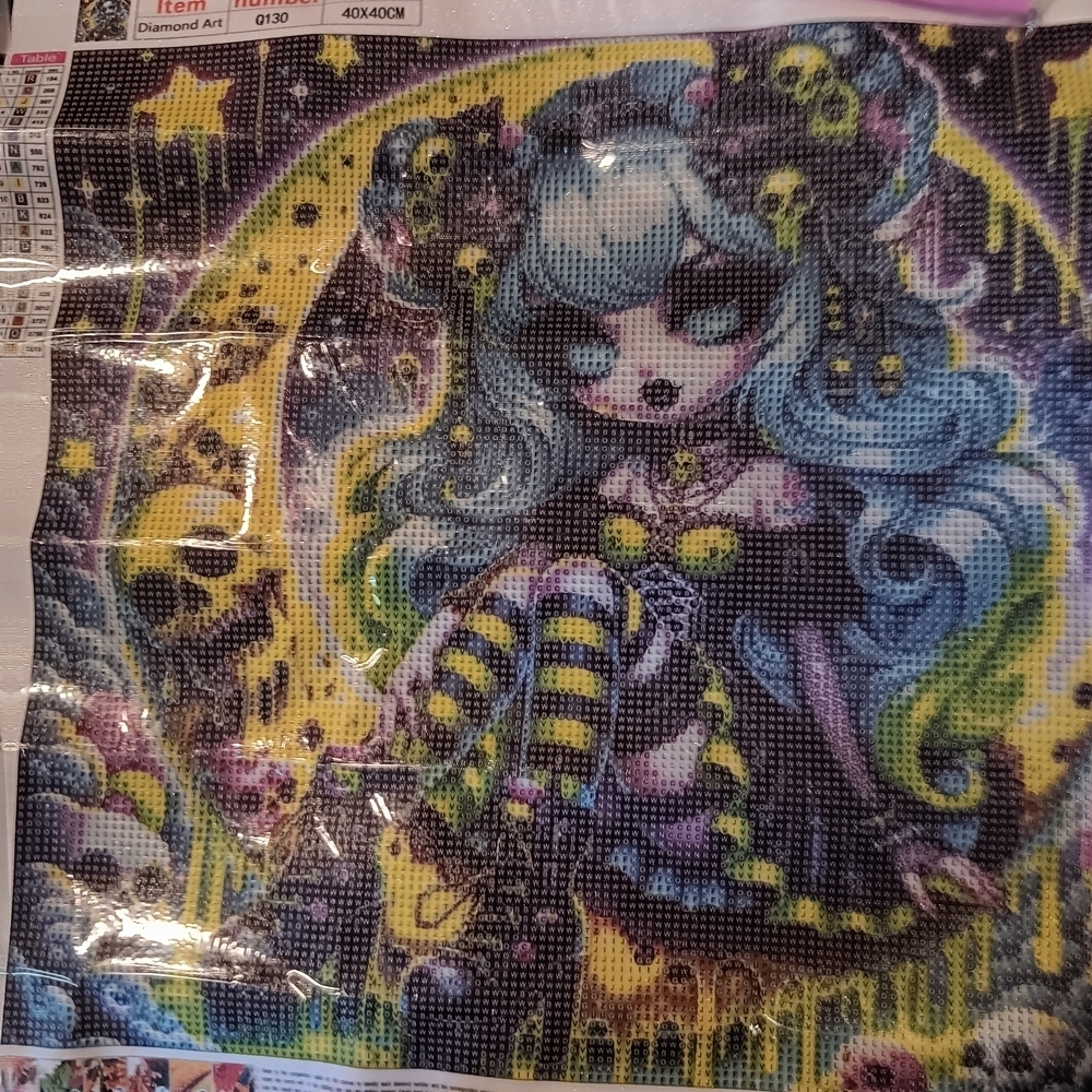 Colorful Goth Girl In Ctescent Moon Diamond Art Painting Kit 40x40 - Picture 3 of 5